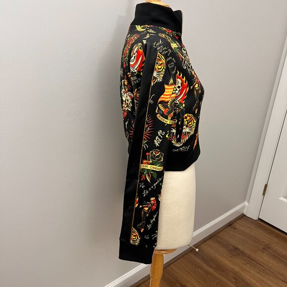 NEW Ed Hardy Crop Flashboard Black Tattoo Track Jacket Sz M - Picture 13 of 15